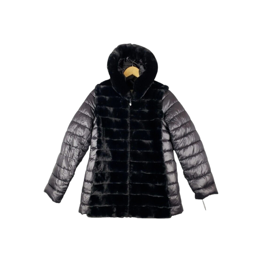 Laurier & Co Montreal Womens Faux Fur Hooded Puffer Coat Black - Regular